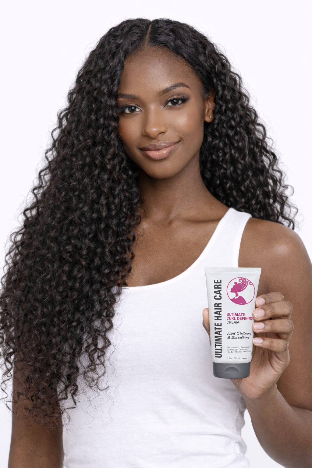 Soft coil curl hairstyle by UltimateHairWorld, showcasing smooth, defined curls with a natural, glossy finish.