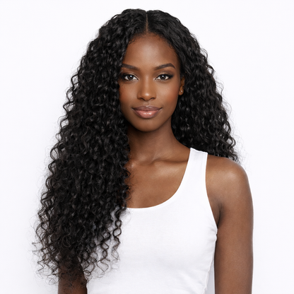 Natural coil curls with soft, defined texture and a center part, styled by UltimateHairWorld for a sleek, natural look.
