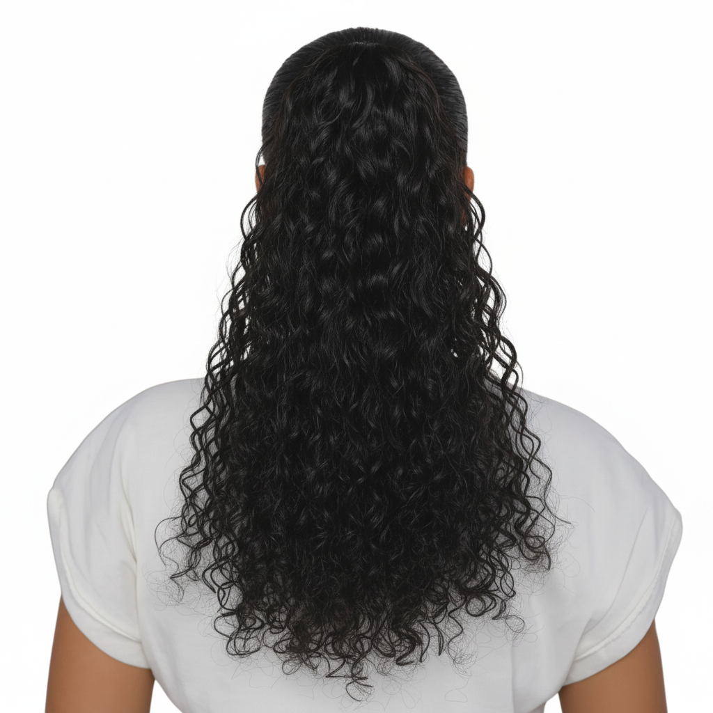 Brightened curly drawstring ponytail extension from UltimateHairWorld, showcasing textured, voluminous hair for a natural look.