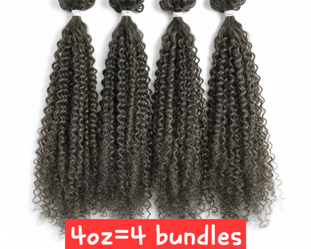 Bundle of Afro Kinky bulk hair from UltimateHairWorld, featuring tightly curled, kinky textured hair on a clean white background.