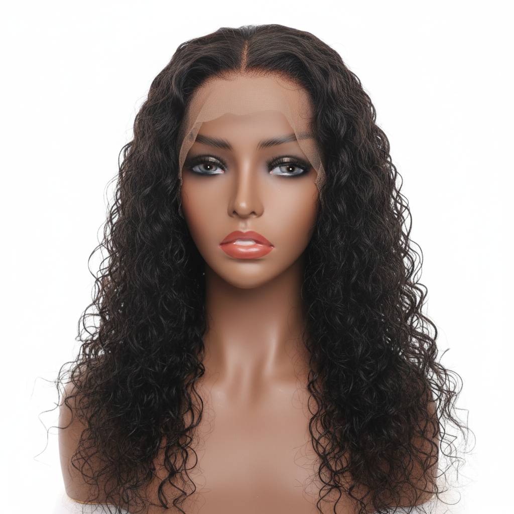 Front view of UltimateHairWorld 16-inch deep curly melt wig, showcasing lush, voluminous curly hair style.