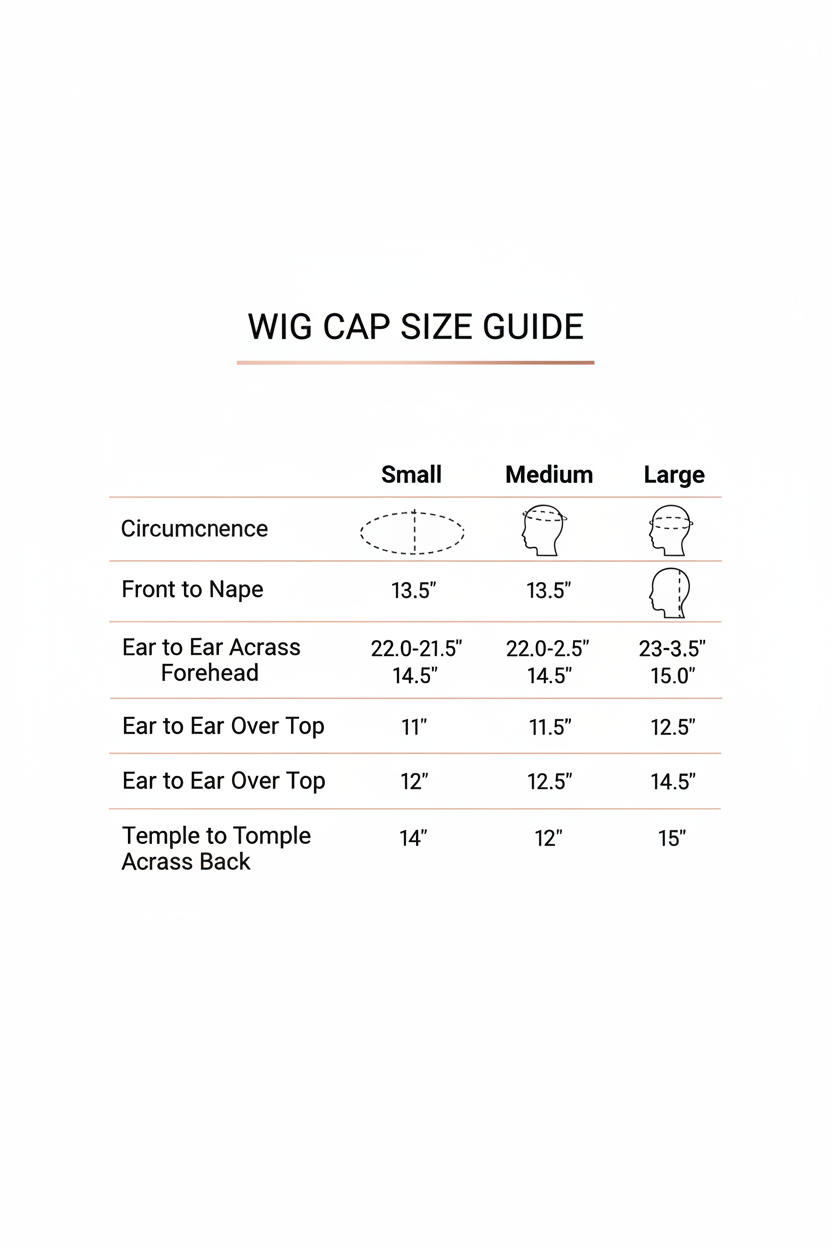 Lace front wig cap size chart showing measurements for The CEO Classic Bob 14-inch straight wig by UltimateHairWorld